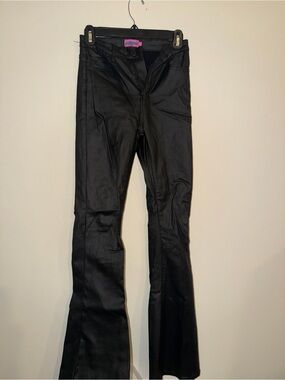 Edikted Black Faux-Leather Flare Jeans
